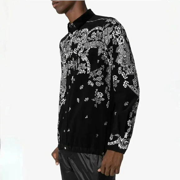 SACAI Men's Paisley Floral Detail Shirt - Black + White - Size 3 Large - Picture 2 of 7